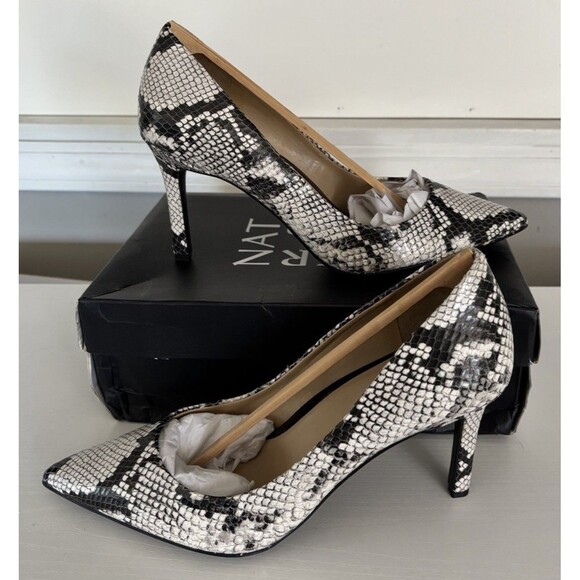 Naturalizer Anna Snake Skin  Pointed Toe Heels  Pumps Black & Cream  Size 10 - Picture 2 of 8
